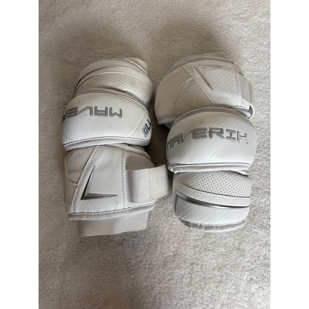 Maverik Rome Lacrosse Elbow Pads White Silver Size Large Protective Gear Pair